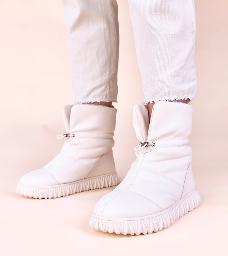 Hers Beżowe śniegowce skóra naturalna ze ściągaczem