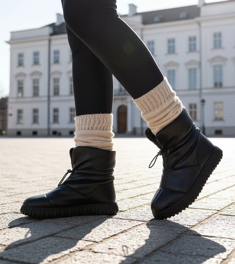 Hers Czarne śniegowce skórzane ze ściągaczem