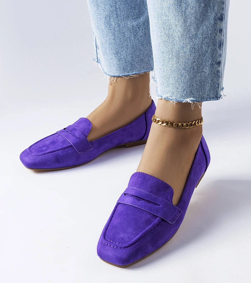 Fioletowe klasyczne mokasyny z eko-zamszu