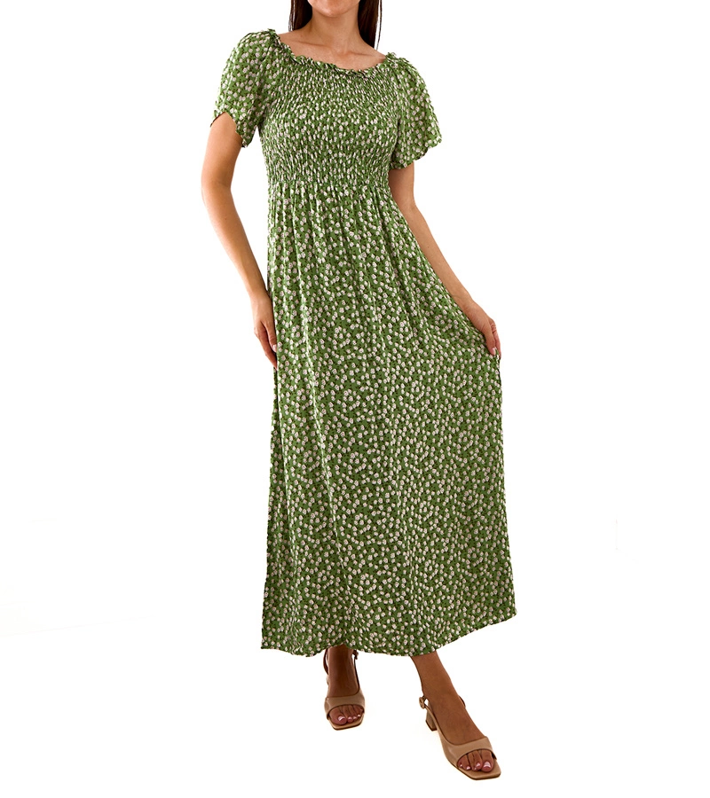Hers Zielona sukienka maxi w drobne kwiatki