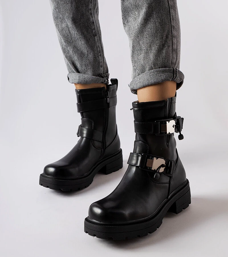 Hers Czarne botki z eko-skóry