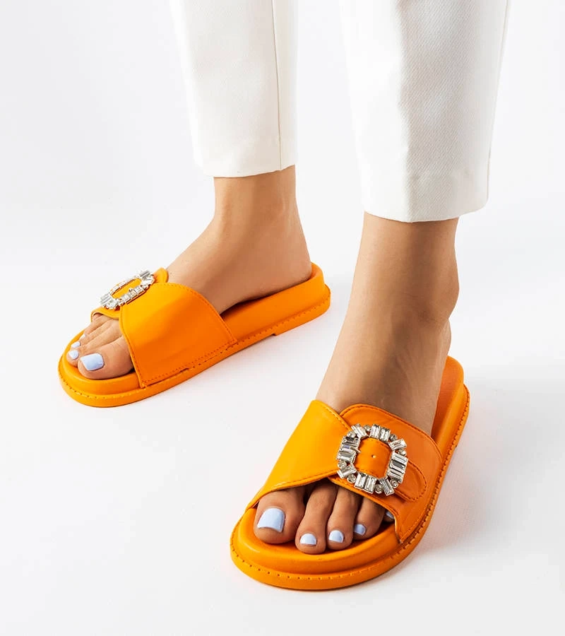Hers Pomarańczowe klapki z cyrkoniami