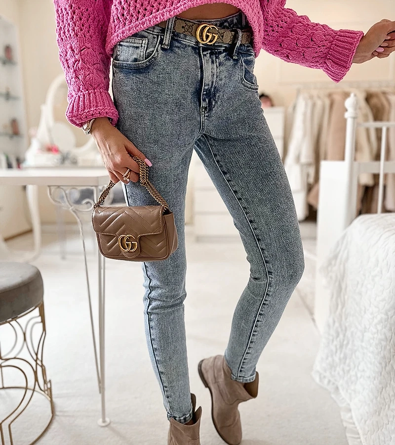 Niebieskie jeansy elastyczne slim z wysokim stanem