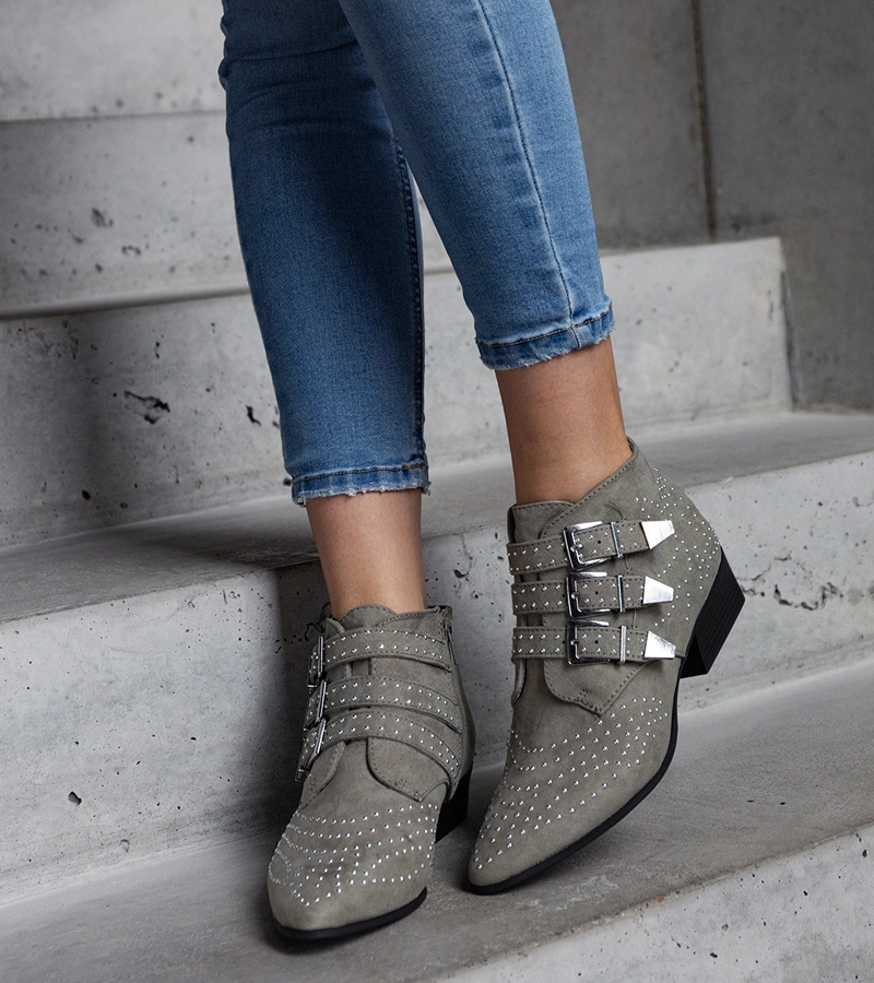 Hers Zielone ozdobne botki na niskim słupku