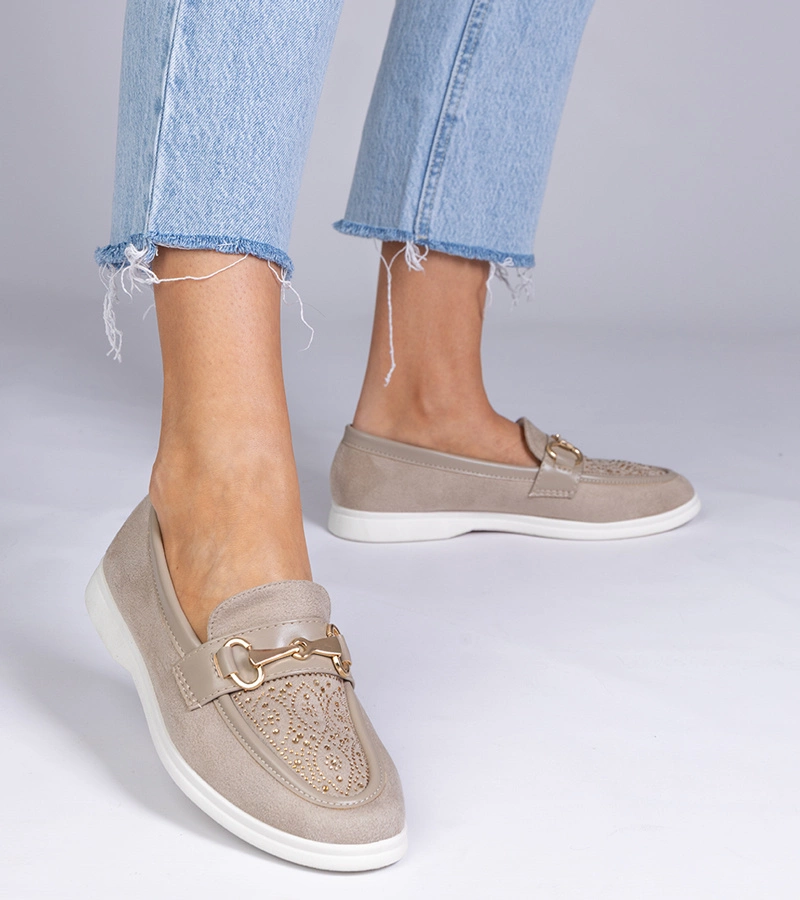 Hers Kremowe mokasyny z ekozamszu z cyrkoniami