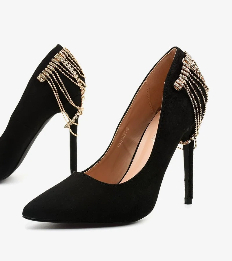 Czarne zamszopodobne czółenka na szpilce Silvermore