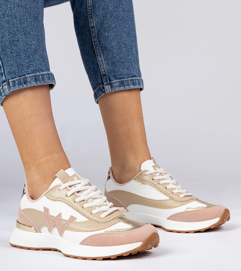 Hers Biało-różowe sneakersy damskie z panterkowym dodatkiem