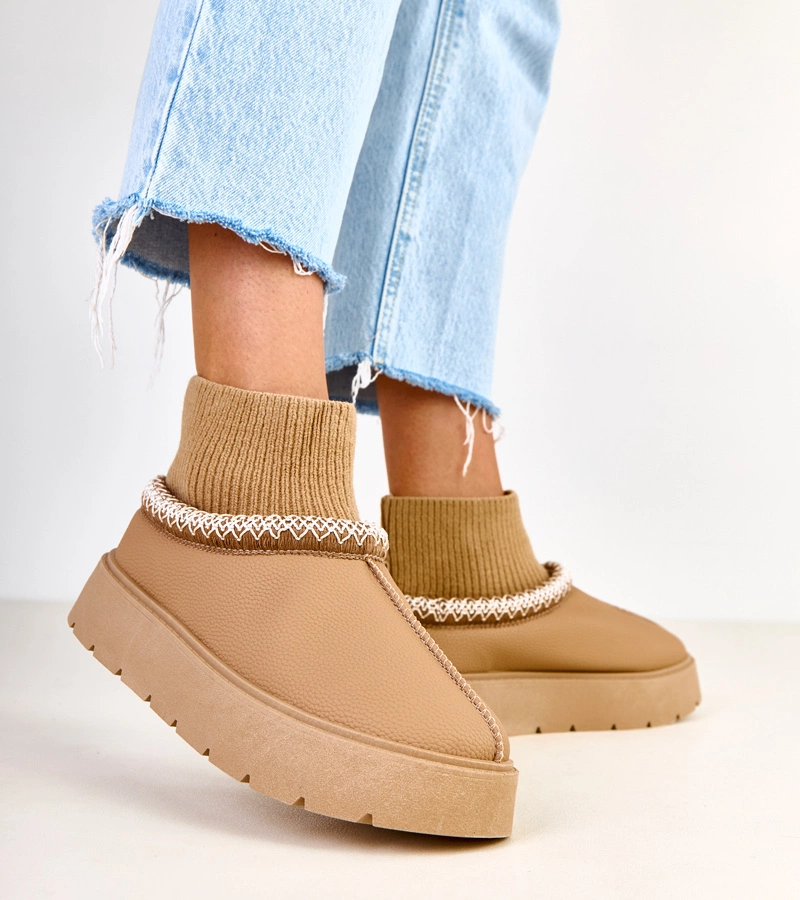 Hers Brązowe śniegowce ze skarpetkową cholewką