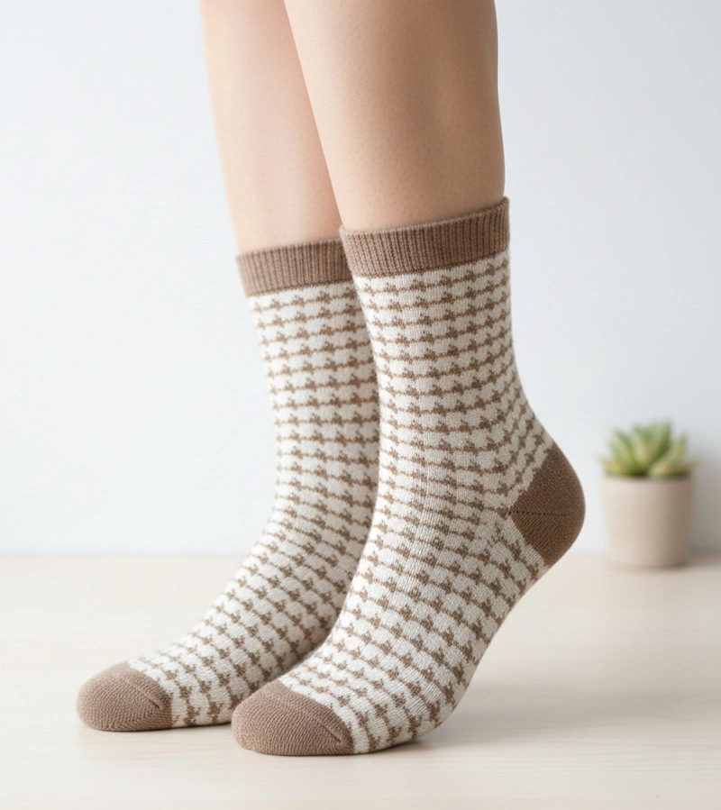 Beżowe skarpetki w pepitkę