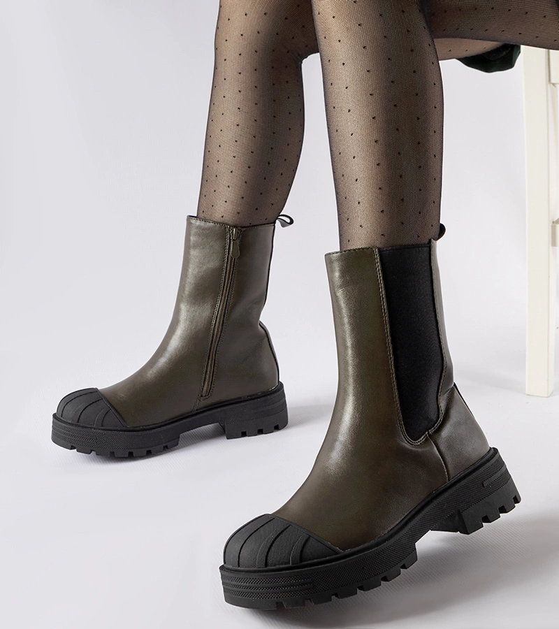 Hers Ciemnozielone ocieplane botki