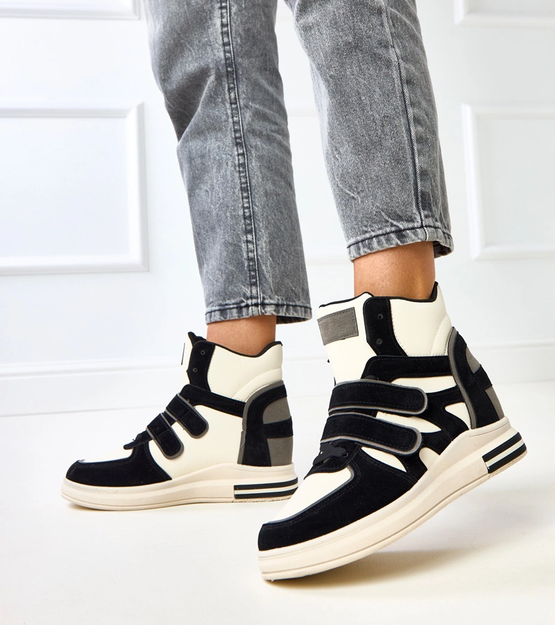 Hers Czarno-białe wysokie damskie sneakersy na ukrytym koturnie