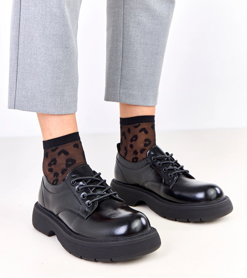 Hers Czarne półbuty damskie na platformie