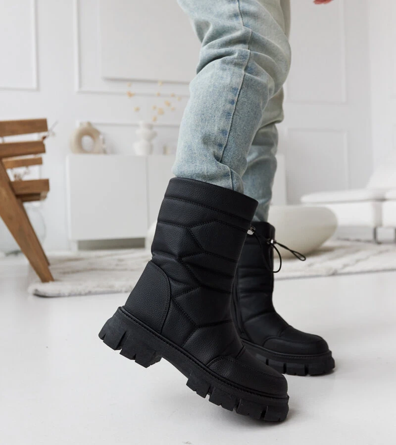 Czarne ocieplane botki eko-skóra