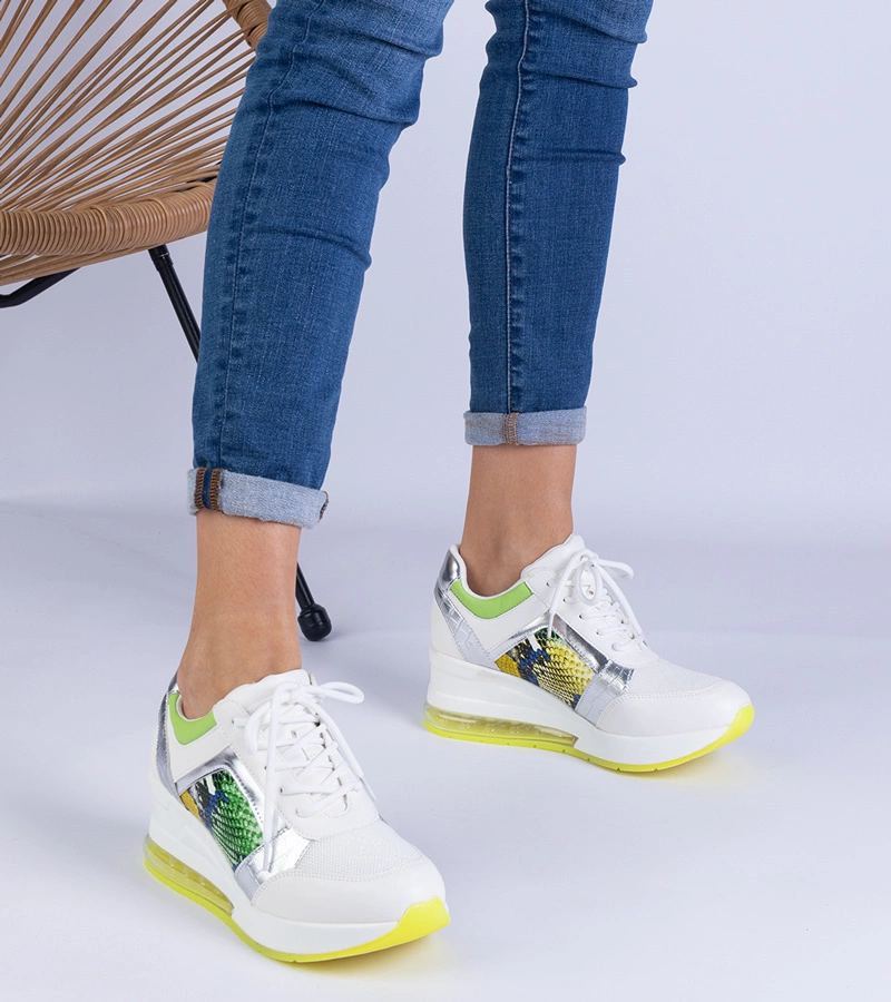 Hers Sneakersy Damskie Białe z Kolorowym Akcentem - Sportowe i Stylowe