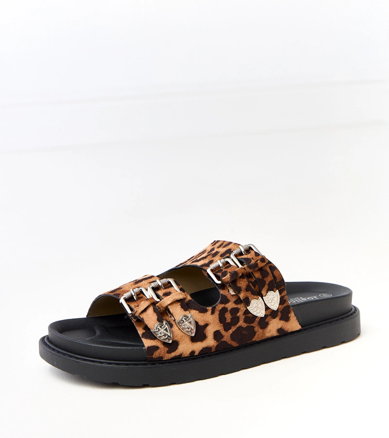Hers Panterkowe damskie klapki z ozdobnymi klamrami