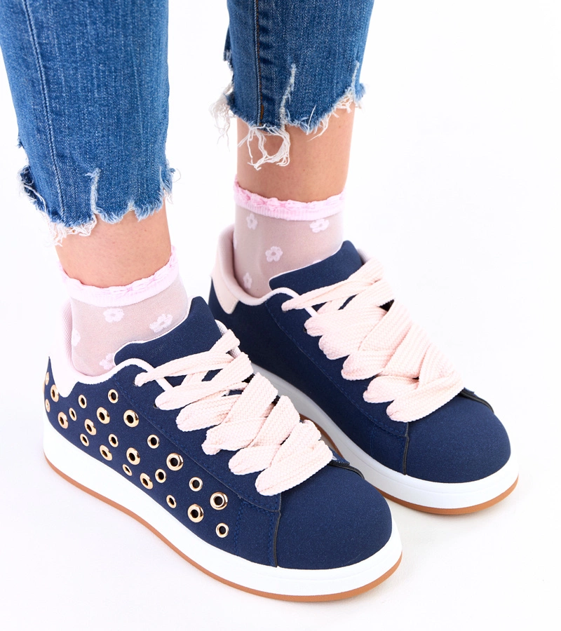 Hers Granatowe sneakersy na platformie z nitami