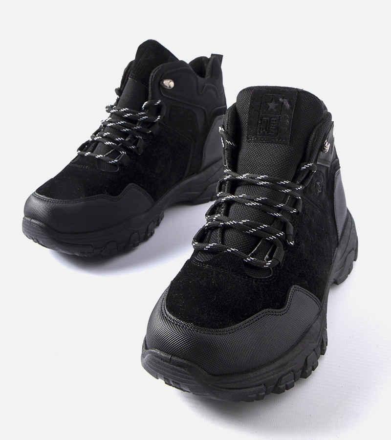 Czarne ocieplane męski trapery eko-zamsz