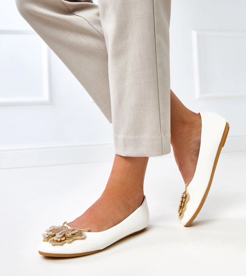 Hers Białe balerinki z ozdobnym motylem damskie