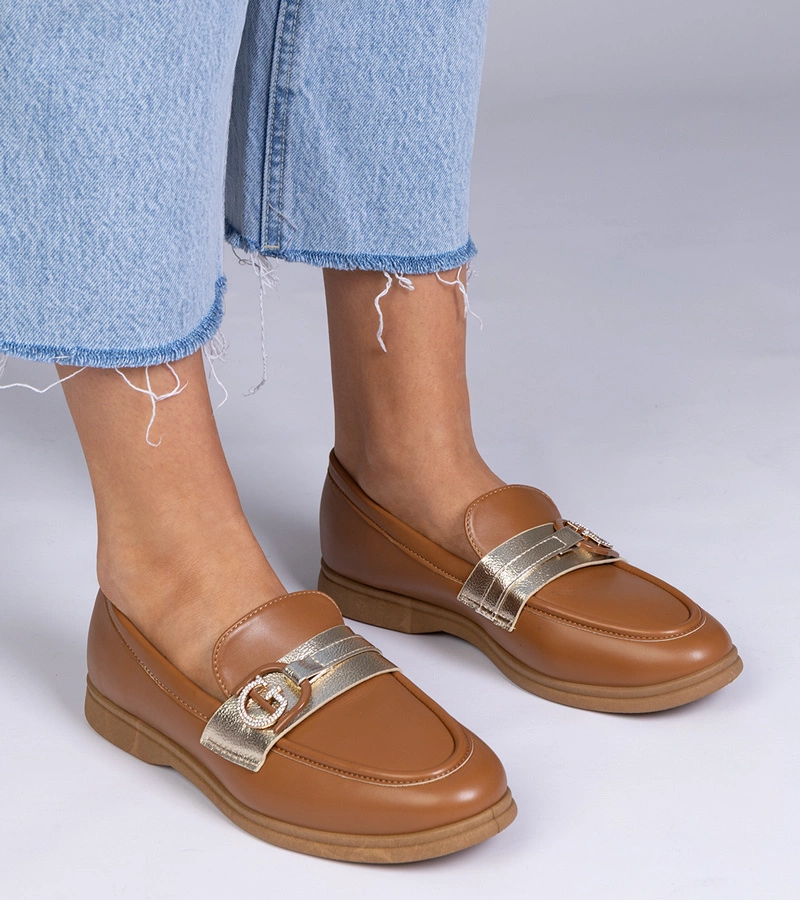 Hers Brązowe mokasyny z ekoskóry z cyrkoniami