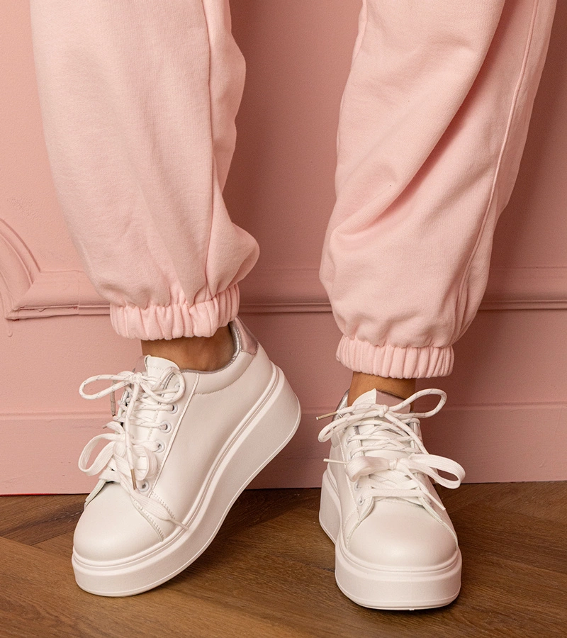 Hers Biało-srebrne sneakersy sportowe na platformie