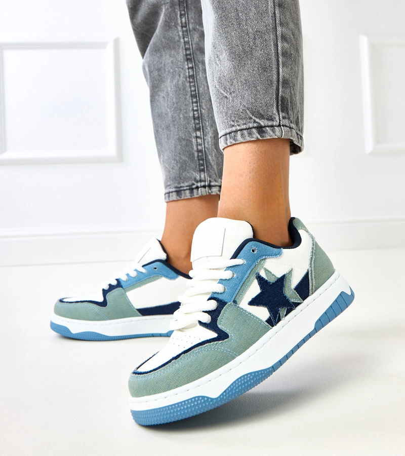 Hers damskie Biało- niebieskie sneakersy na platformie z gwiazdkami