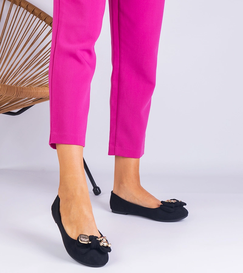 Hers Baleriny Damskie Czarne Klasyczne z Kokardką