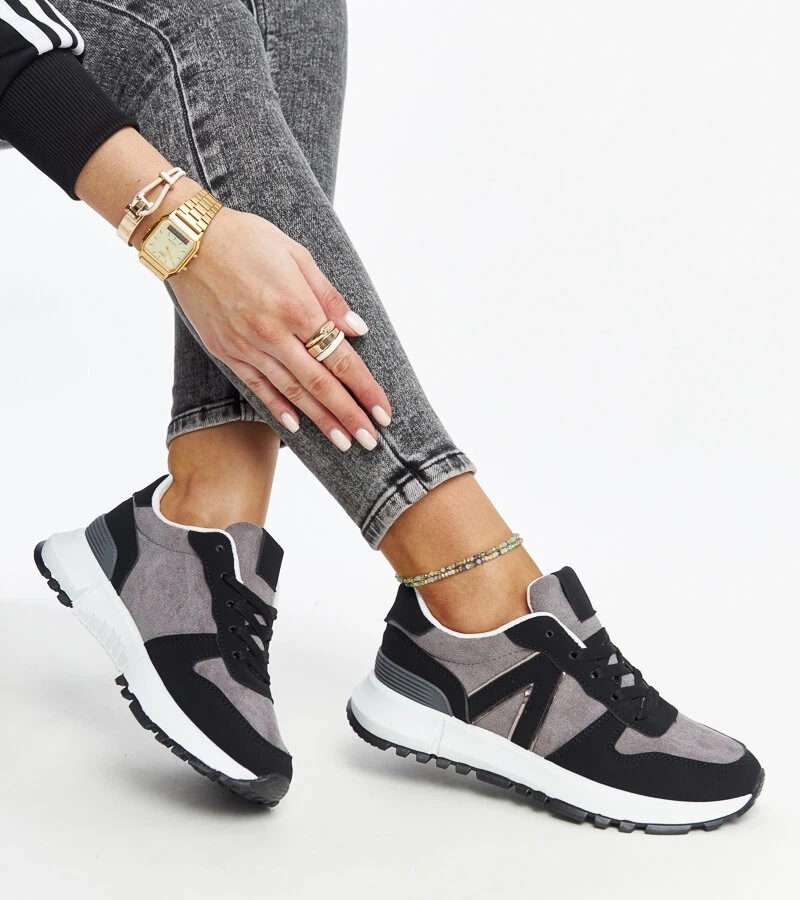 Czarno-szare sneakersy na platformie