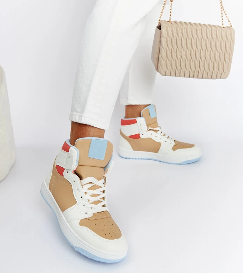 Biało-beżowe sneakersy za kostkę