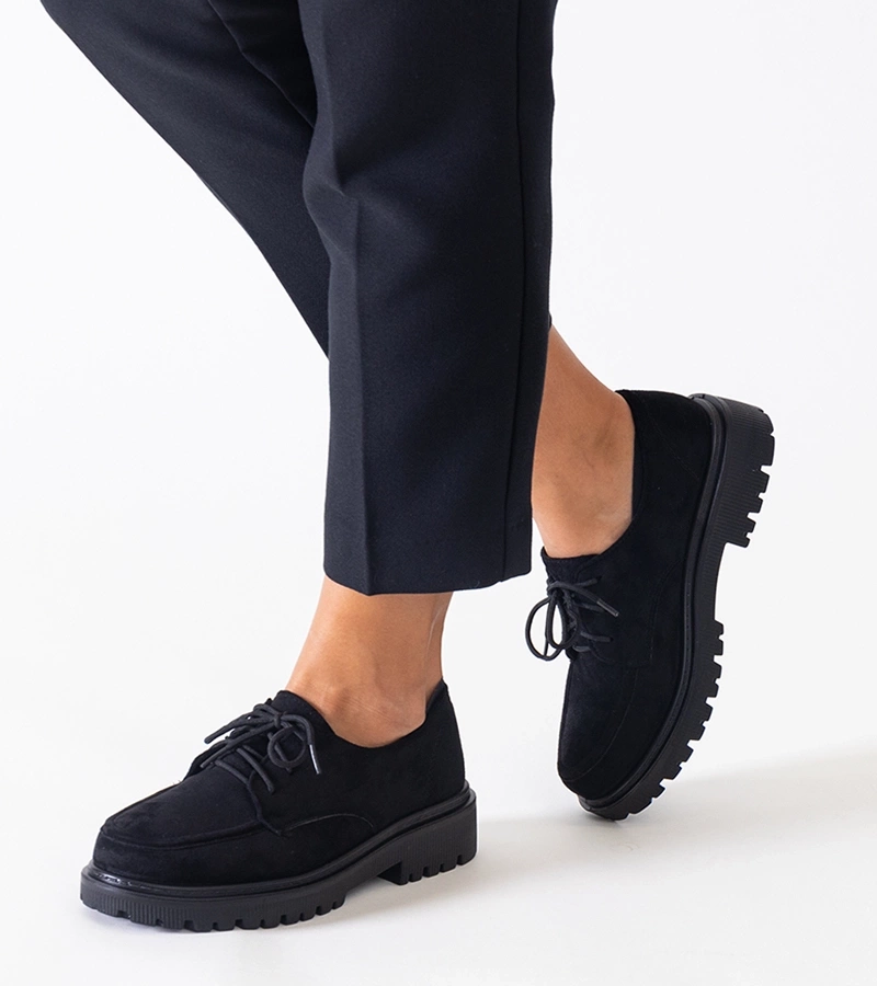 Hers Czarne casualowe sznurowane półbuty z eko-zamszu