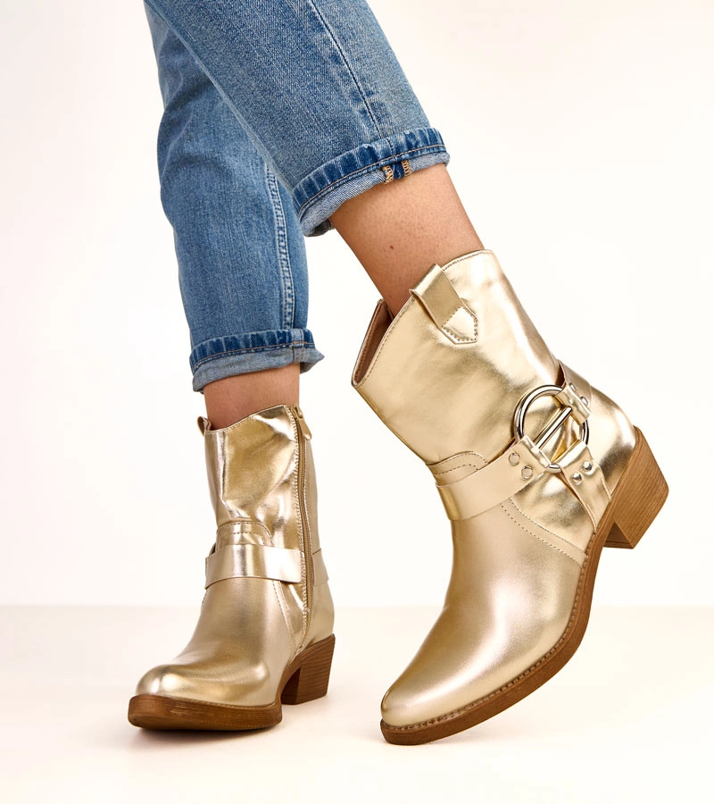 Hers Złote kowbojki na słupku z ozdobną klamrą