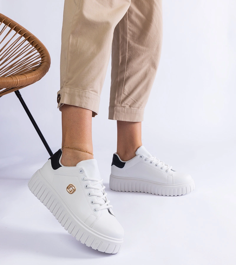 Hers trampki damskie biało-czarne na grubej podeszwie, sneakersy