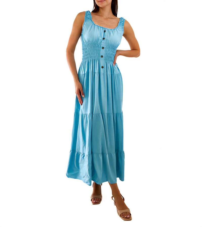 Niebieska sukienka z marszczeniem