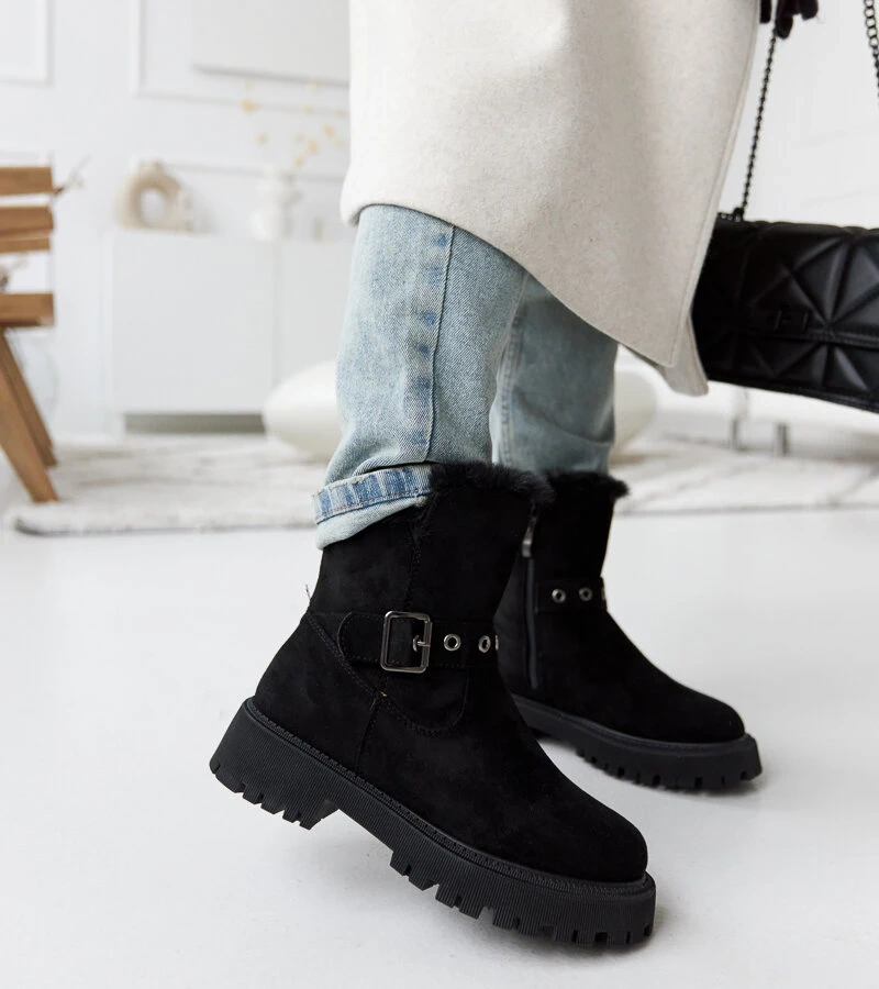 Czarne ocieplane botki eko-zamsz