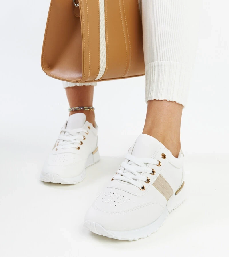 Biało-beżowe sneakersy na gumowej platformie