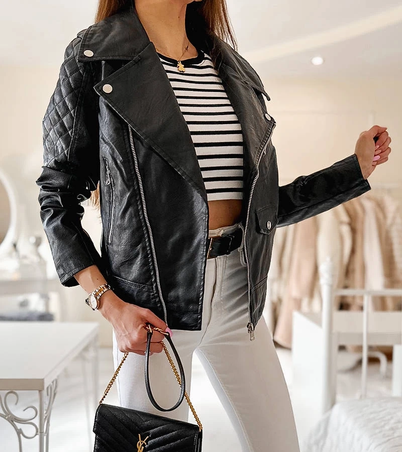 Czarna klasyczna ramoneska eko-skóra