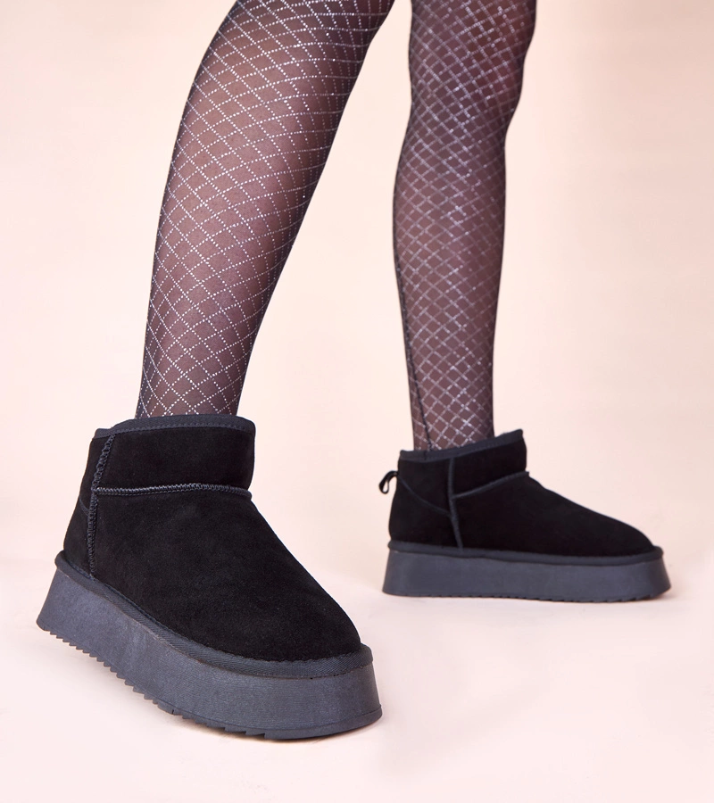 Hers Czarne śniegowce z naturalnego zamszu