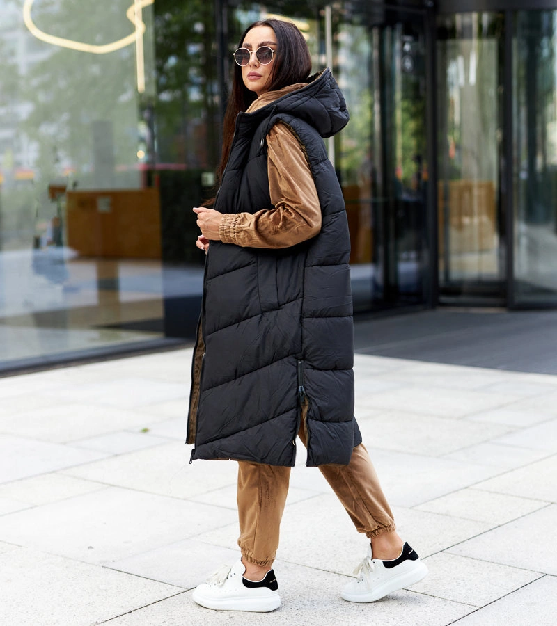 Czarno-brązowa długa dwustronna kamizelka