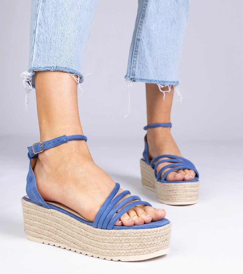 Hers Niebieskie sandały espadryle na platformie
