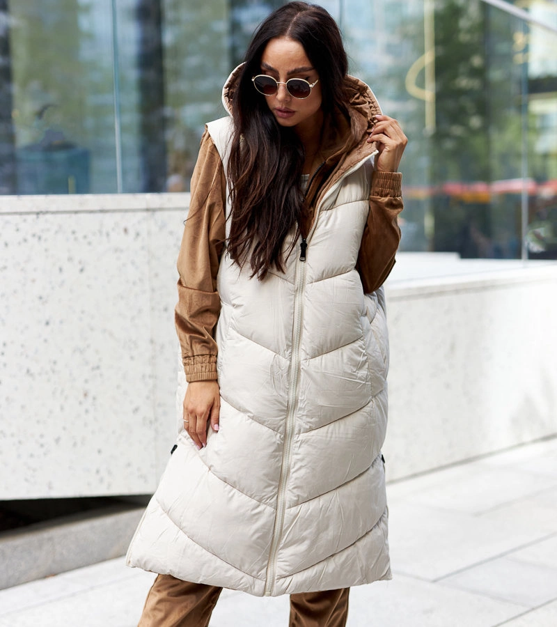 Biało-brązowa długa dwustronna kamizelka