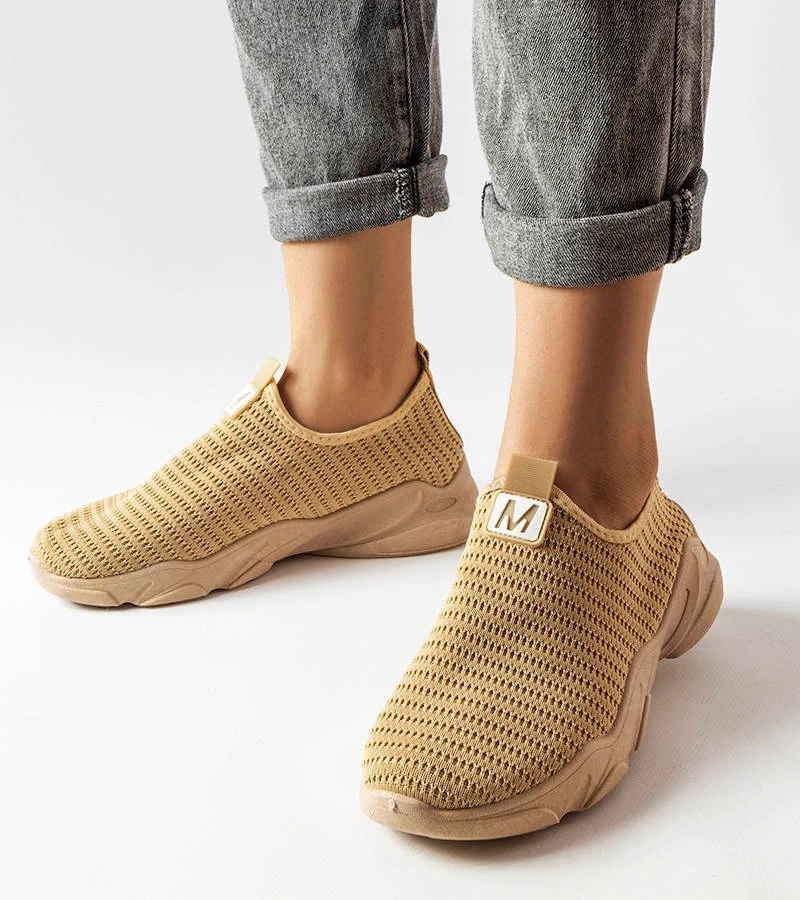 Hers Ciemnobeżowe materiałowe wsuwane sneakersy