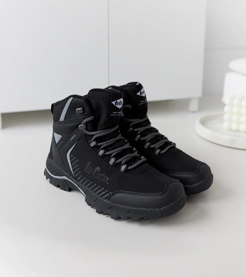 Czarne ocieplane męski trapery eko-zamsz