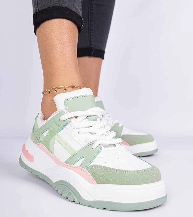 Hers Zielone sneakersy z grubymi sznurówkami