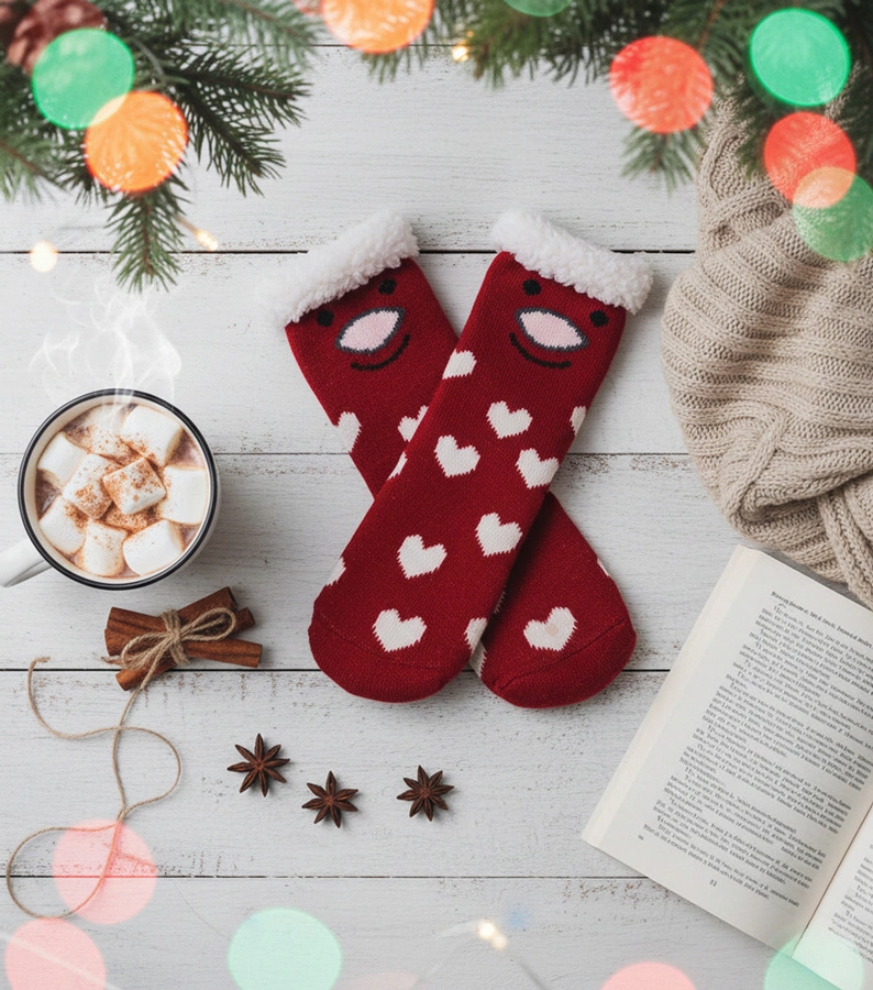 Czerwone ciepłe skarpetki z świnką