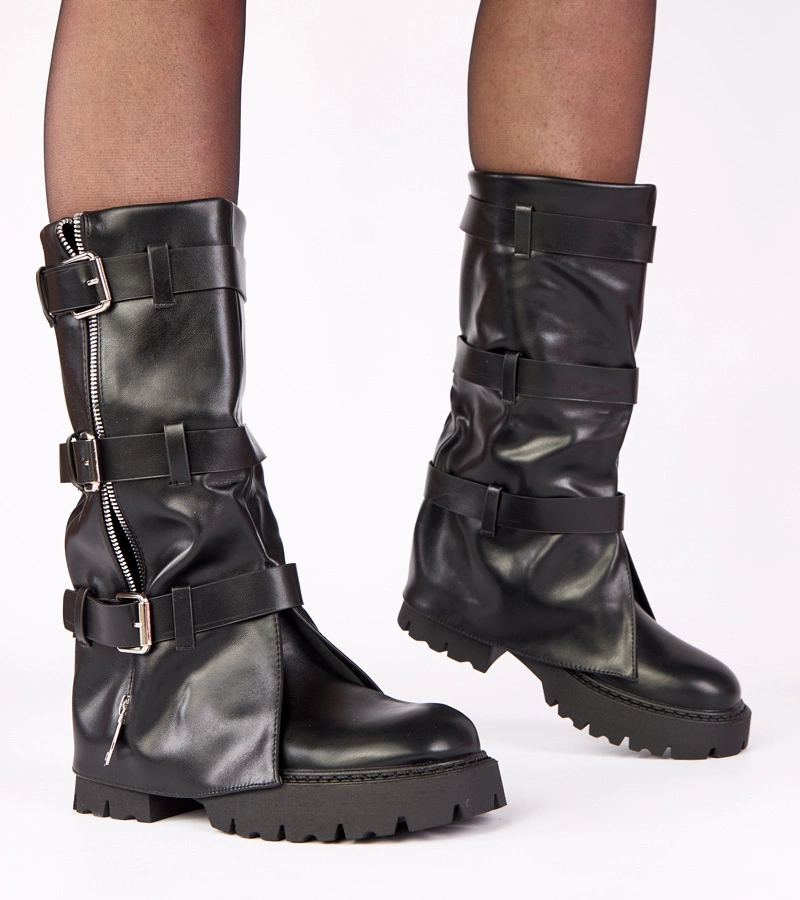 Hers Czarne kozaki na platformie z wywiniętą cholewką