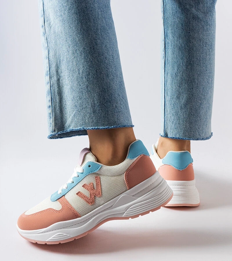 Biało-Różowo-niebieskie sneakersy