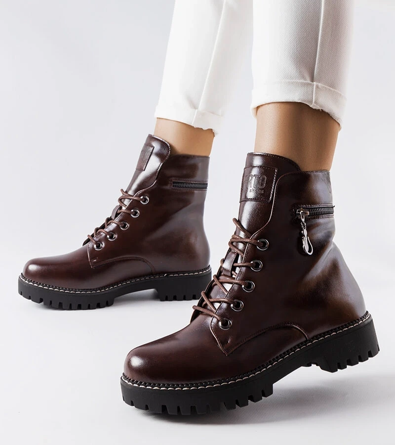 Brązowy sznurowane workery