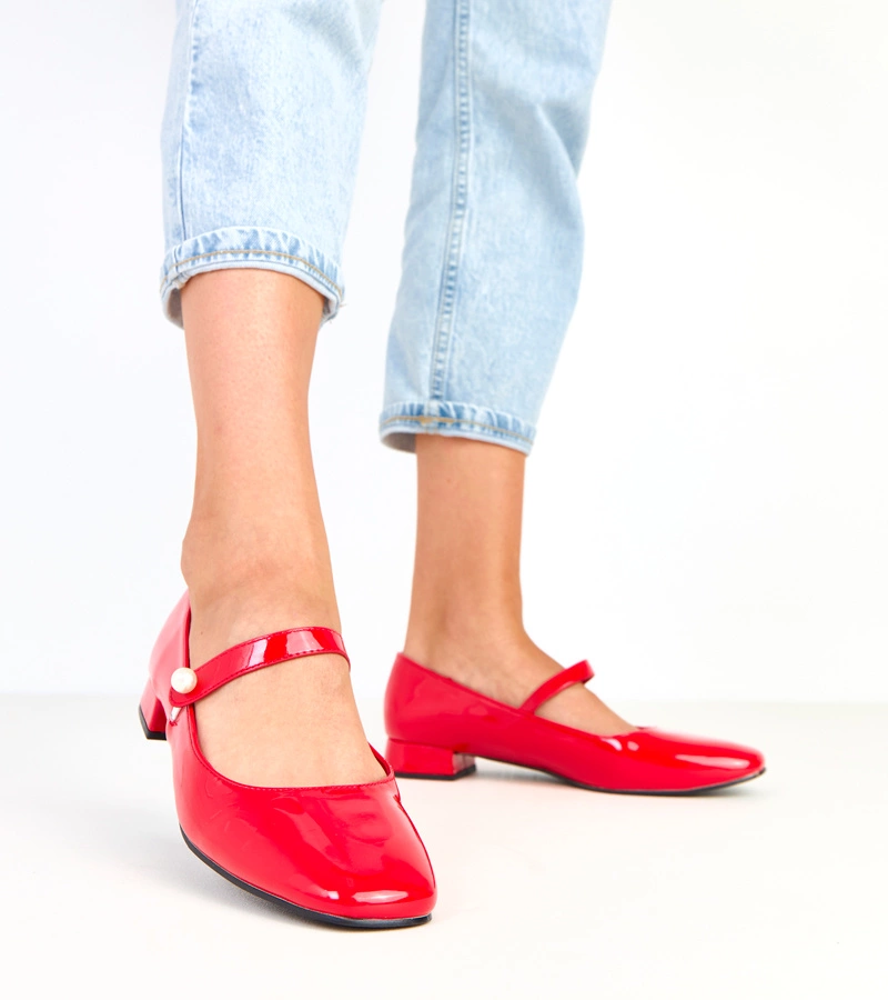 Hers Czerwone czółenka damskie lakierowane na słupku