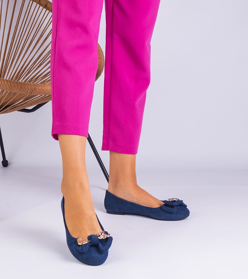 Hers Baleriny Damskie Granatowe Klasyczne z Kokardką