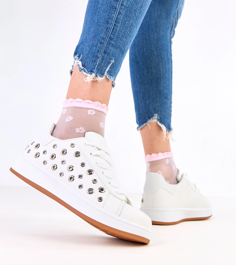 Hers Białe sneakersy na platformie z nitami