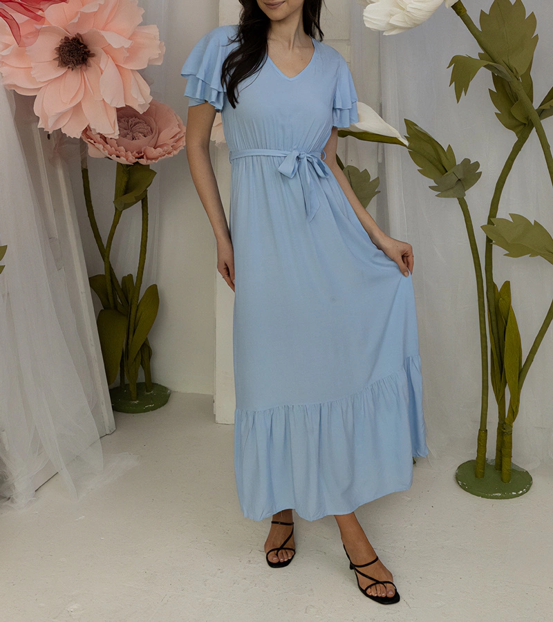 Hers Niebieska  sukienka maxi z krótkim rękawem